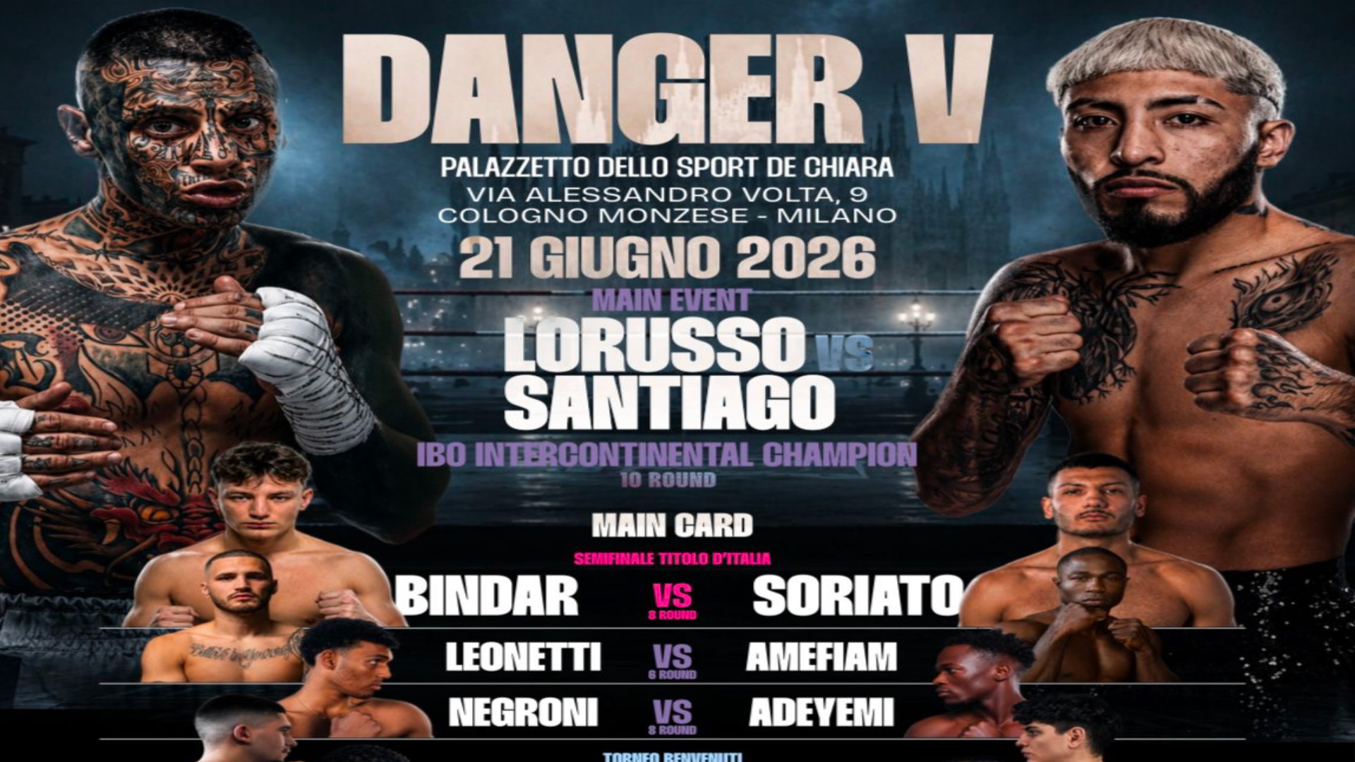 Boxe a Cologno Monzese: Lorusso-Santiago e Bindar protagonisti il 21 giugno